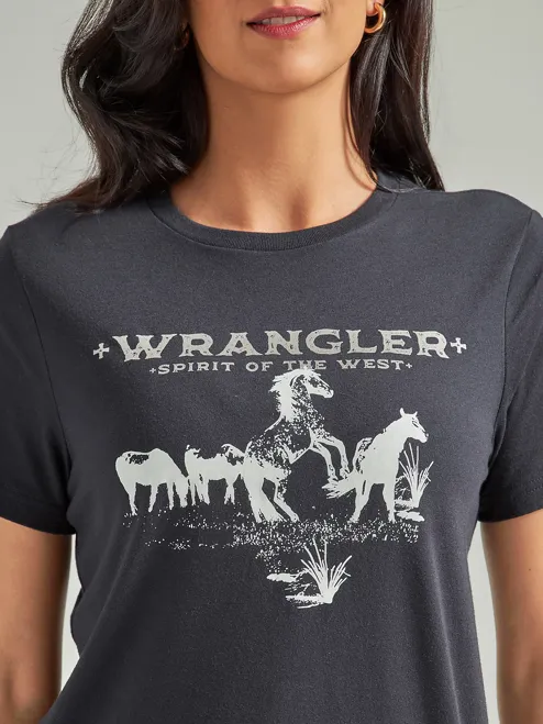 112339493 - Wrangler Women’s Western Graphic Reg Fit Tee - Bucking Horse Black