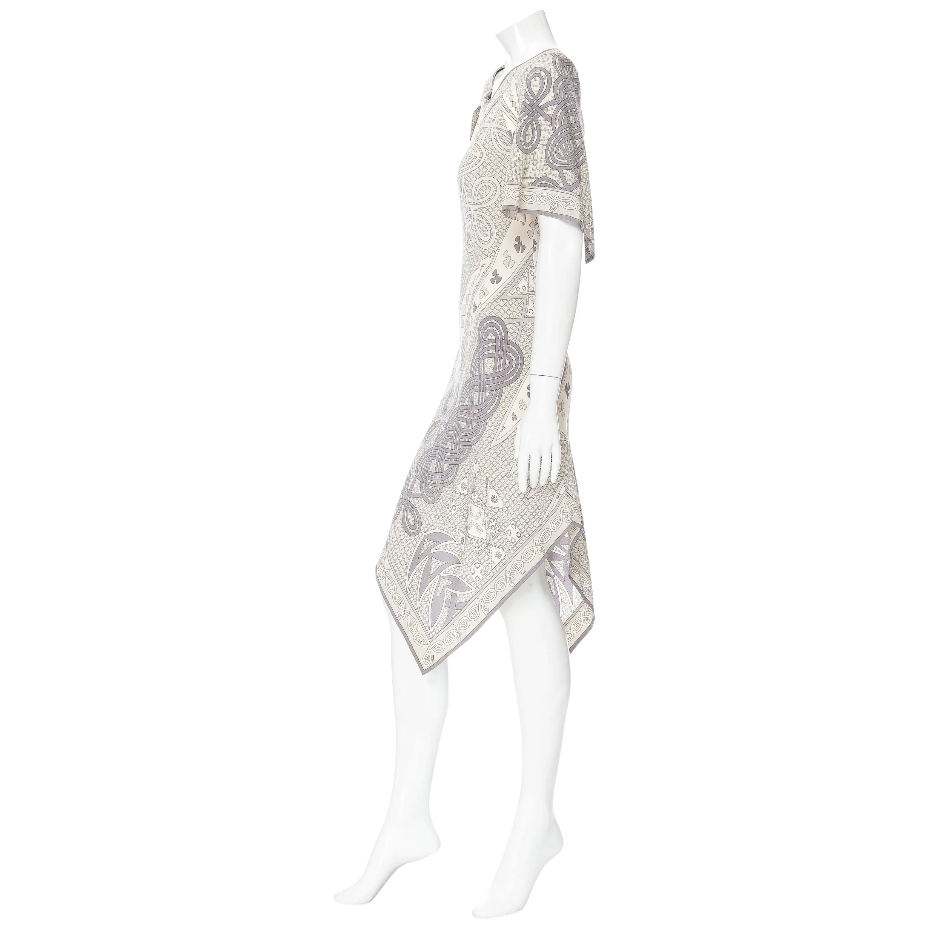 1960s Gray and White Silk Printed Two-Piece Dress and Pants Set