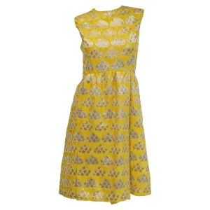 1960s Mollie Parnis Gold and Yellow Leaf Print Cocktail Dress