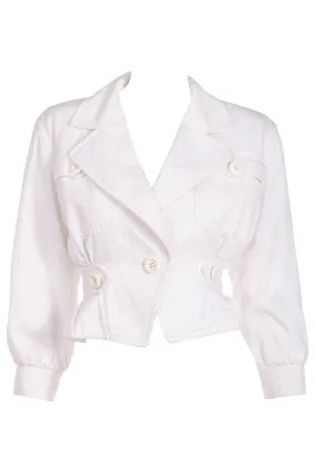 1986 Yves Saint Laurent Documented White Cropped Cargo Style Jacket