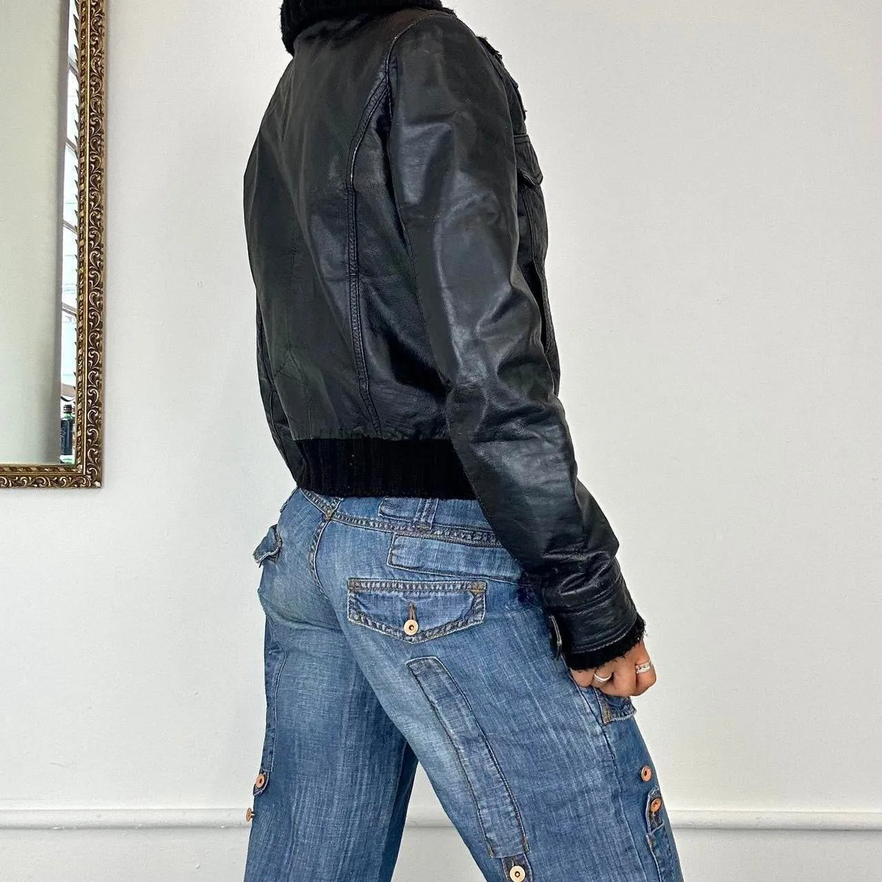 2000s leather bomber jacket