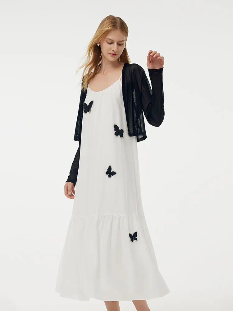 Acetate 3D Butterfly Maxi Dress And Cardigan Two-Piece Set