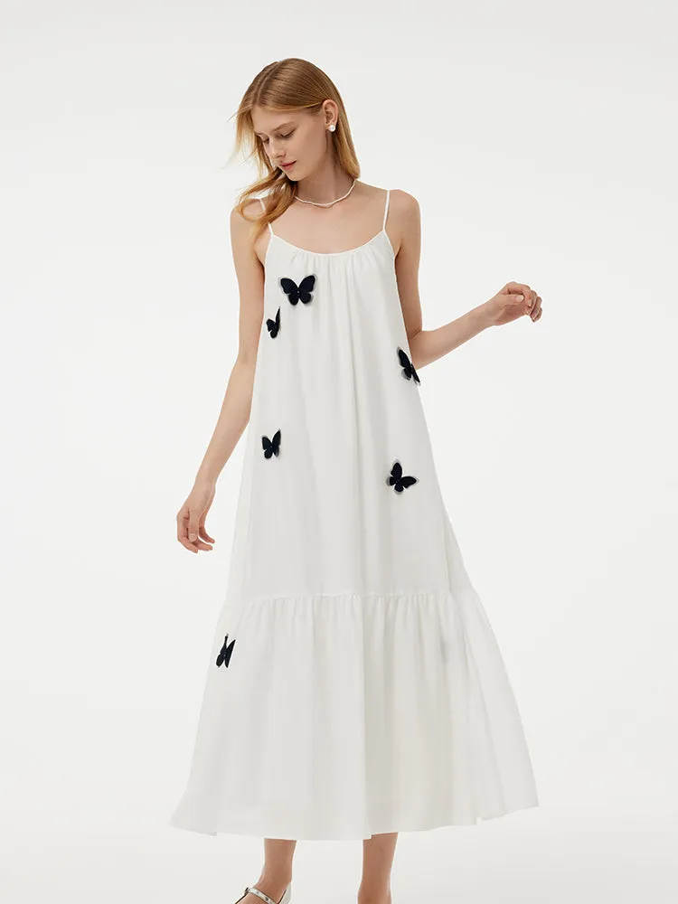 Acetate 3D Butterfly Maxi Dress And Cardigan Two-Piece Set