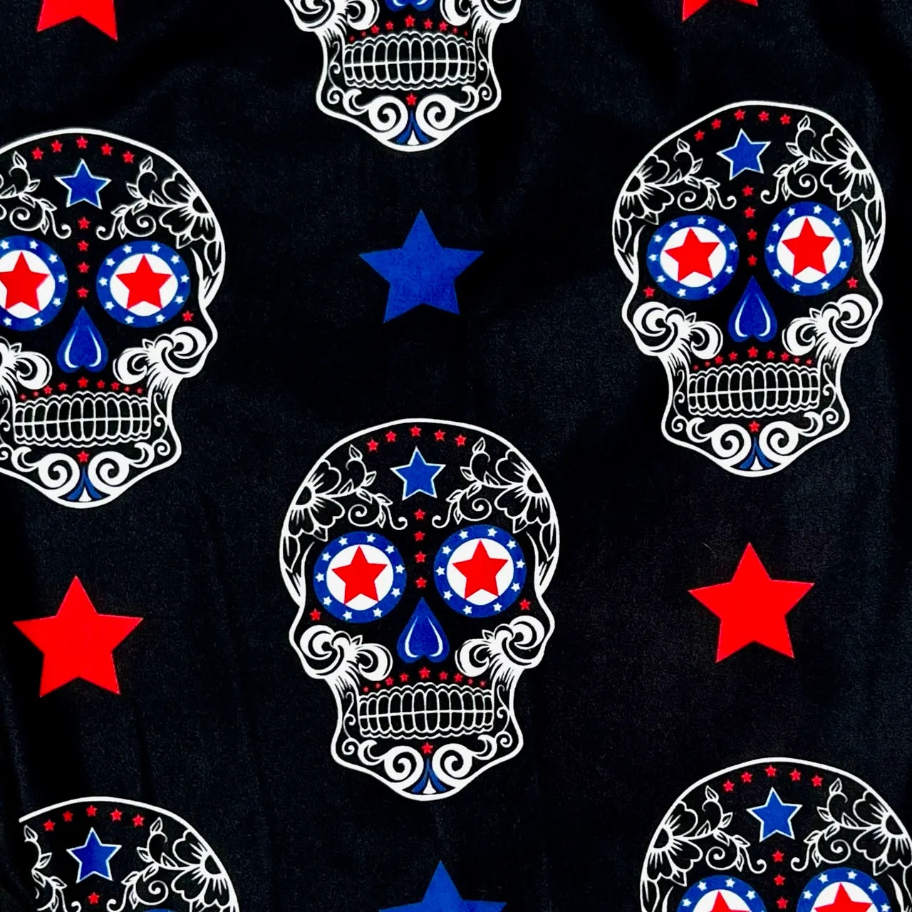 Americana Inspired Capri Leggings - Patriotic Sugar Skull Star Print - Comfortable and Stylish Mid-Calf Legwear