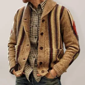 Autumn and winter long sleeve jacquard sweater lapel outer wear sweater jacket men