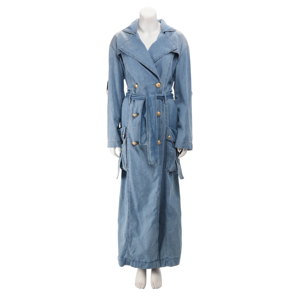 Balmain Blue Denim Trench Coat FR 34