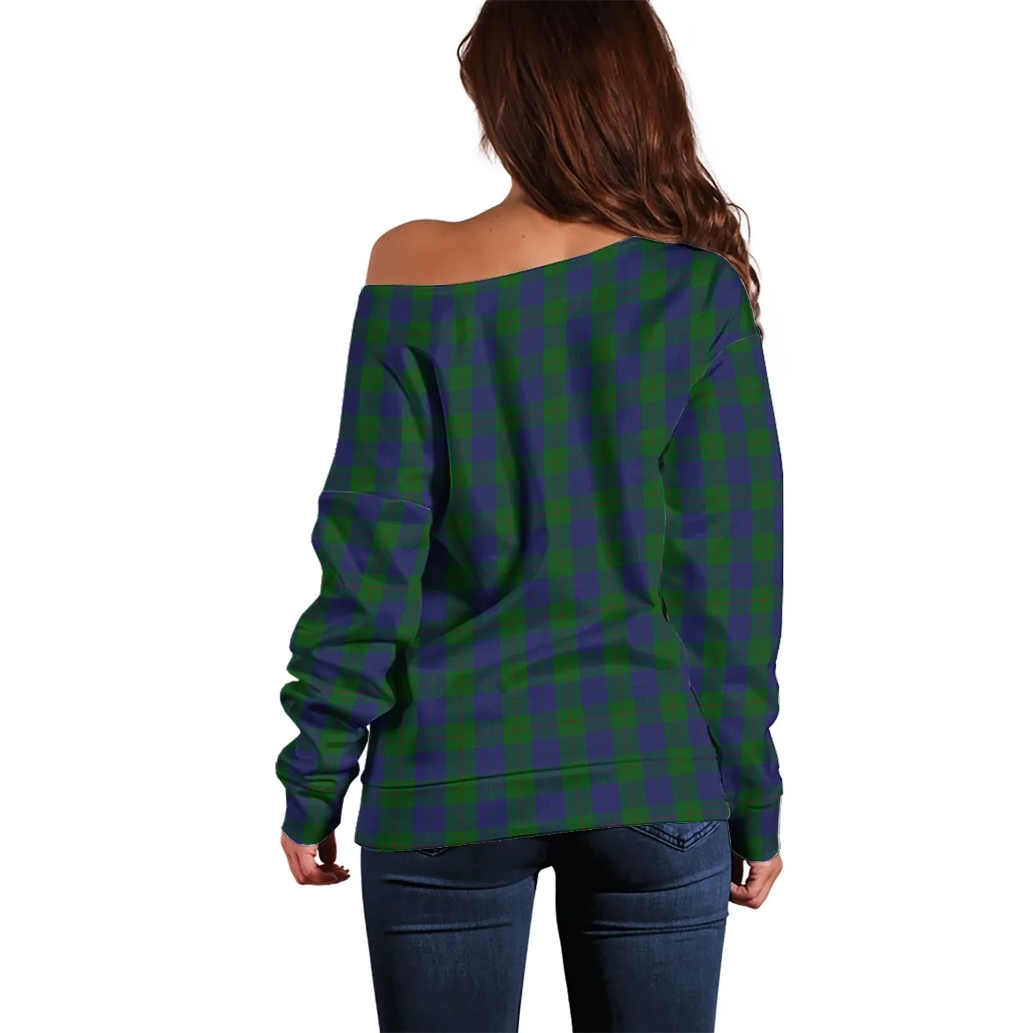 Barclay Tartan Off Shoulder Women Sweater with Family Crest