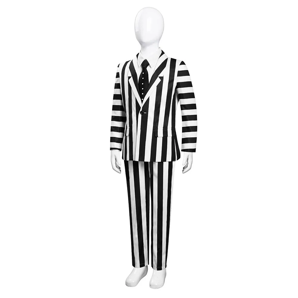 Beetlejuice 2024 Beetlejuice Kids Children White And Black Striped Suit Cosplay Costume