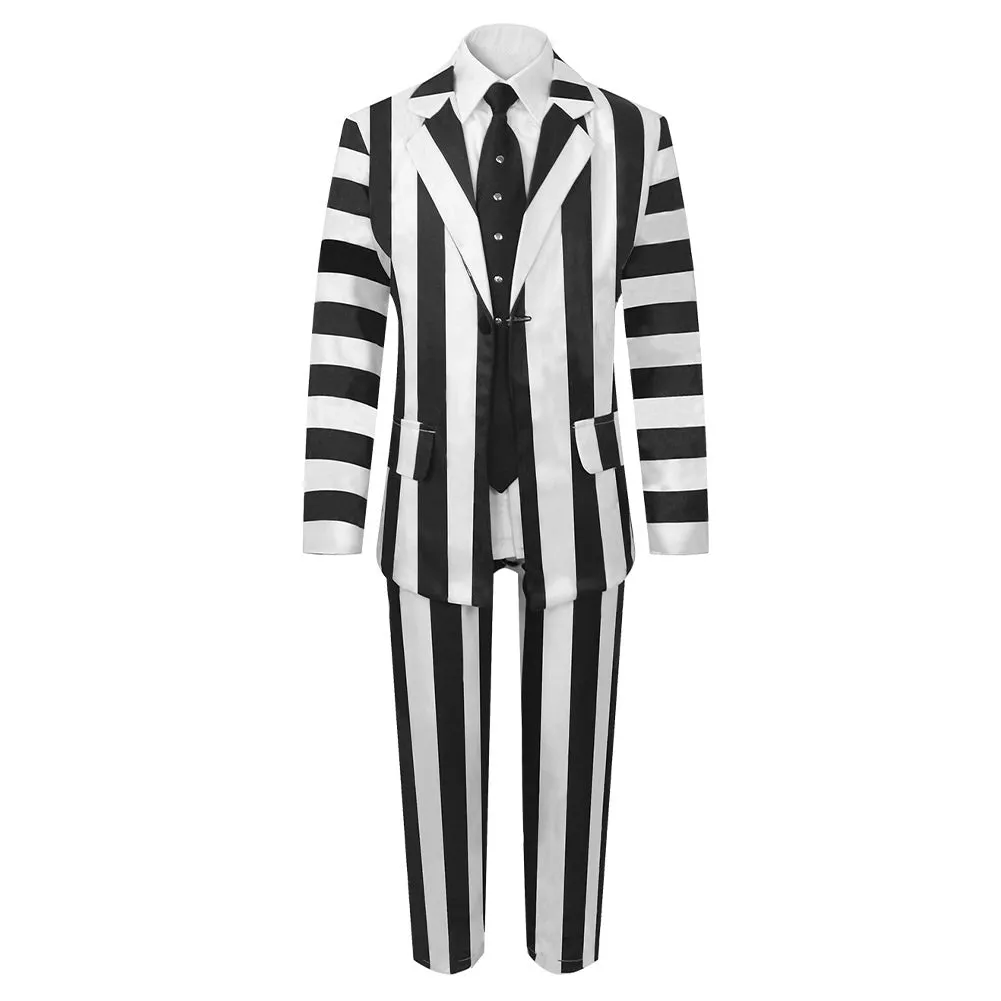 Beetlejuice 2024 Beetlejuice Kids Children White And Black Striped Suit Cosplay Costume