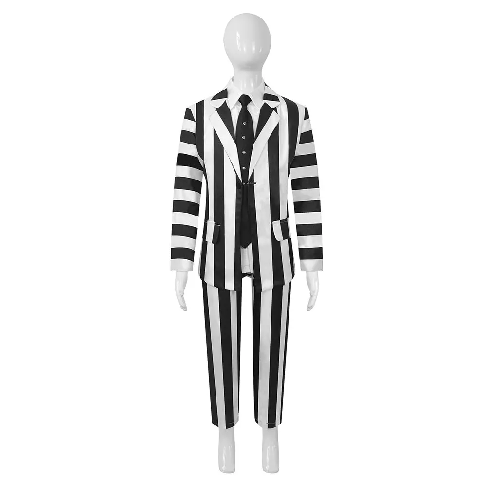 Beetlejuice 2024 Beetlejuice Kids Children White And Black Striped Suit Cosplay Costume