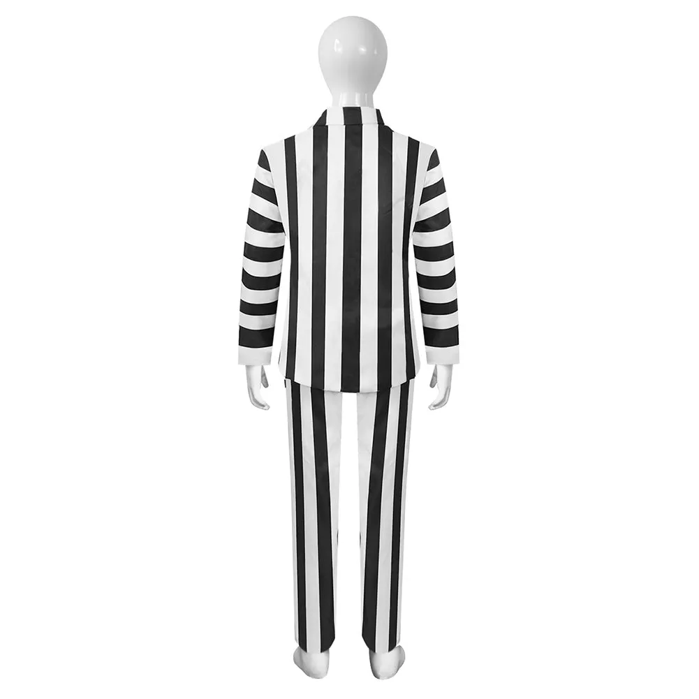 Beetlejuice 2024 Beetlejuice Kids Children White And Black Striped Suit Cosplay Costume