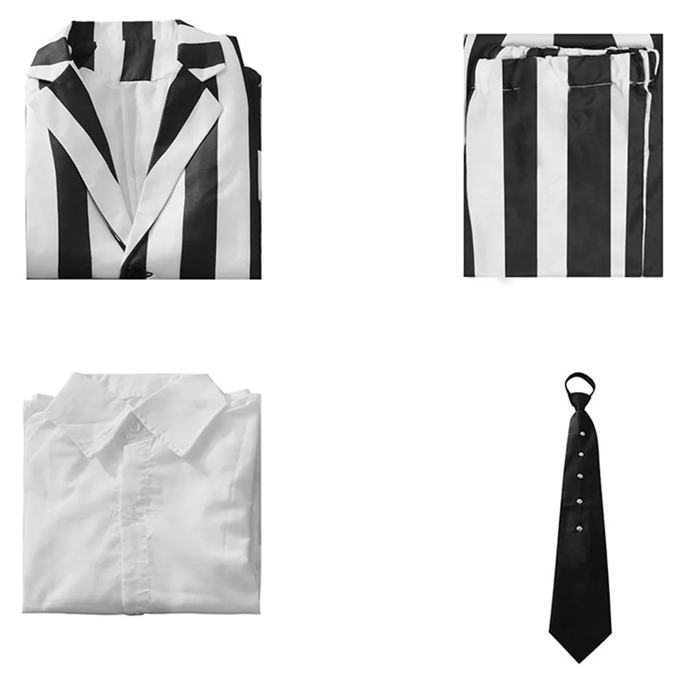 Beetlejuice 2024 Beetlejuice Kids Children White And Black Striped Suit Cosplay Costume