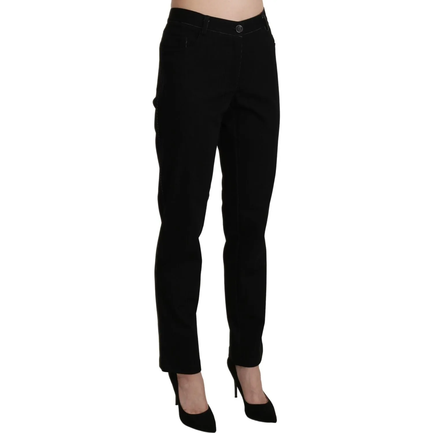 BENCIVENGA Elegant High Waist Straight Black Trousers