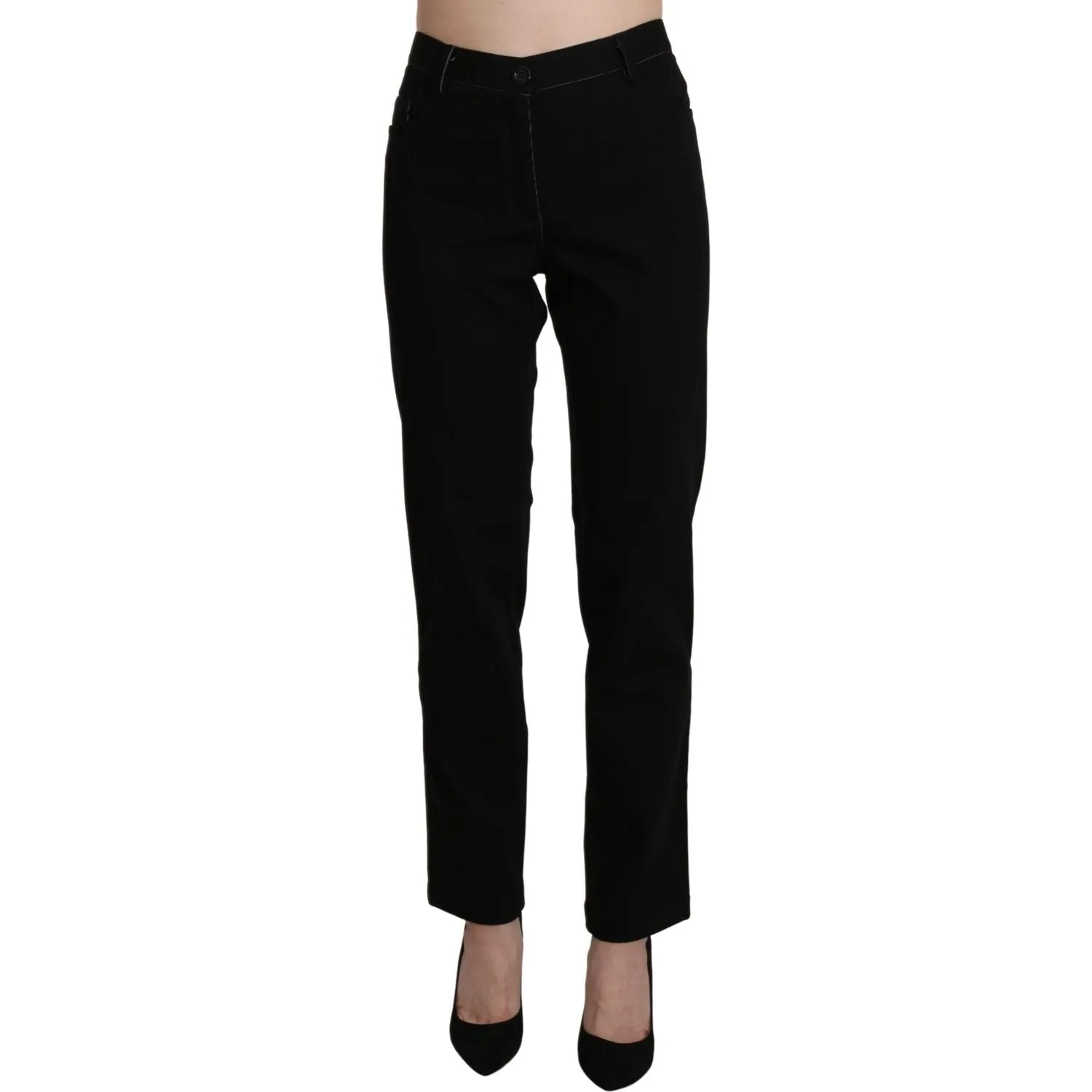 BENCIVENGA Elegant High Waist Straight Black Trousers