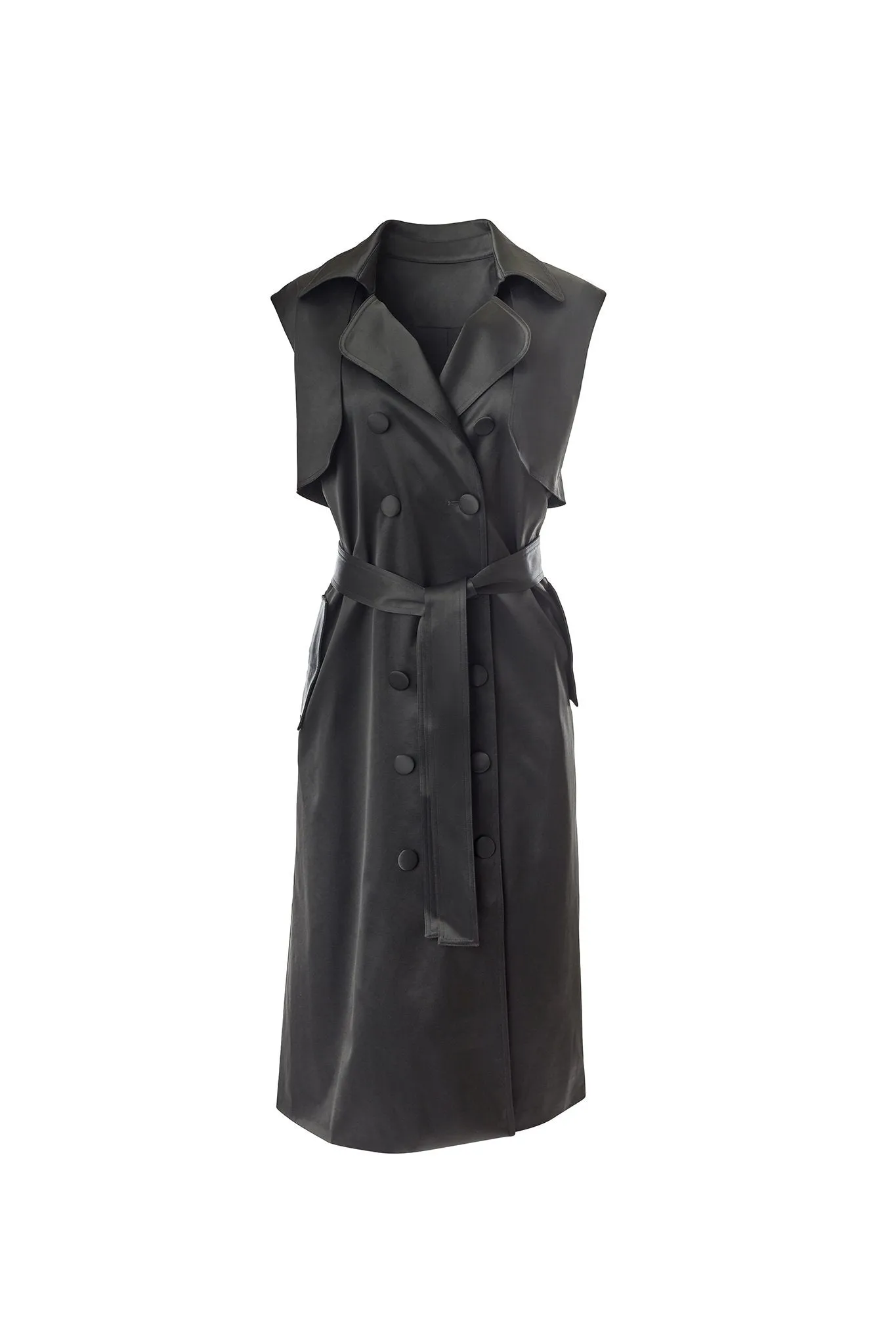 Black Sleeveless Trench Vest