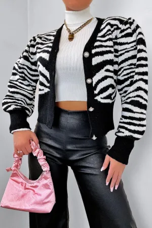 Black Zebra Print Knit Cardigan - Dazie