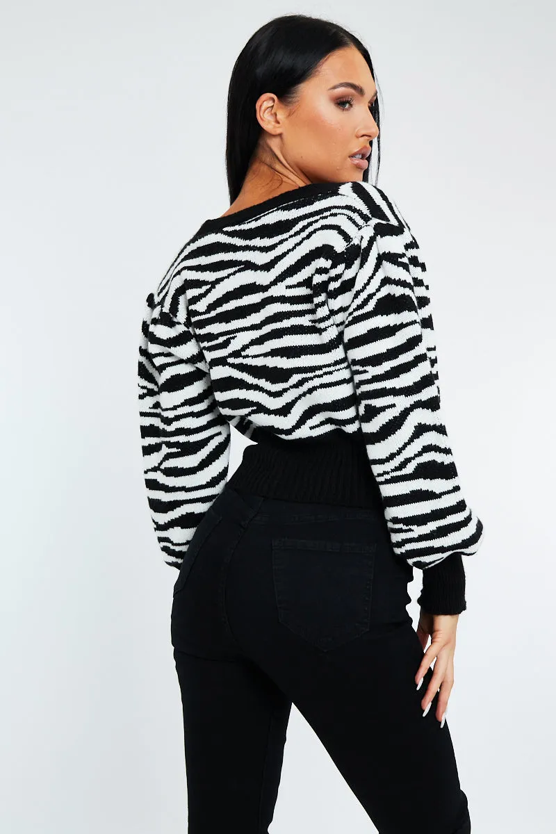 Black Zebra Print Knit Cardigan - Dazie