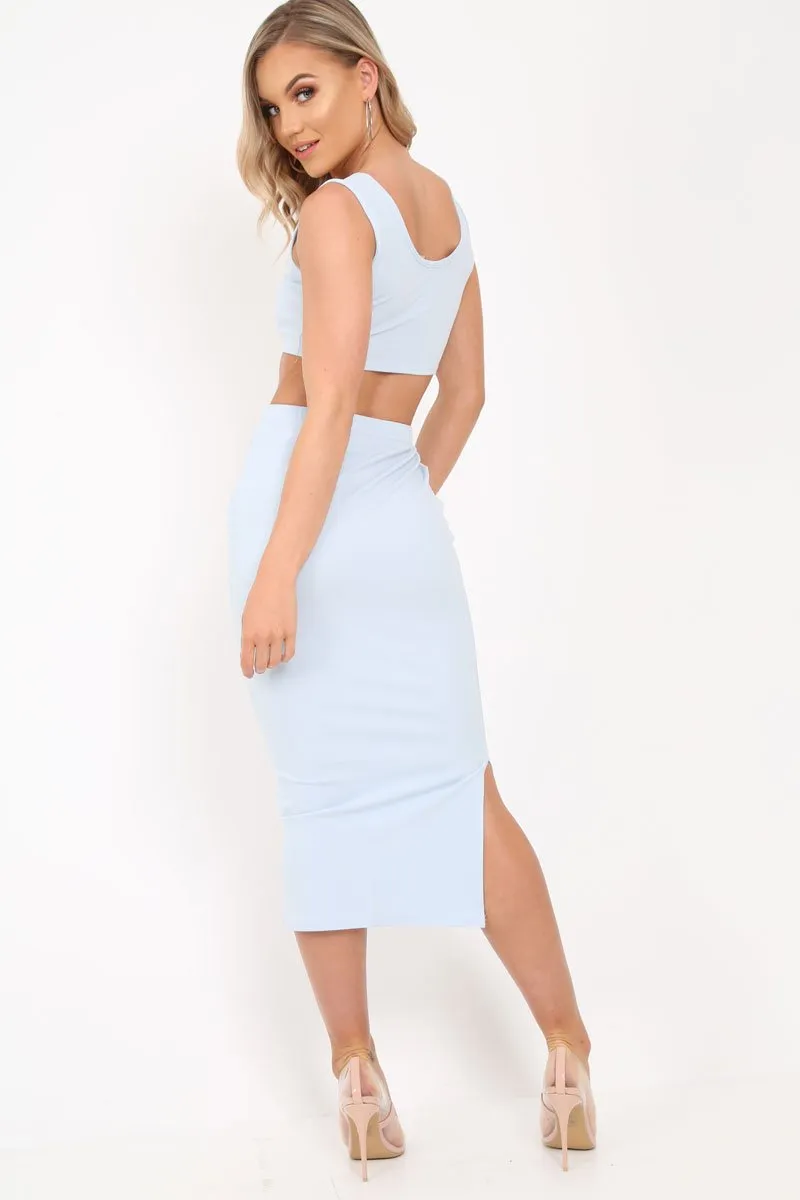 Blue Body Con Skirt And Crop Top Co-Ord - Loyola