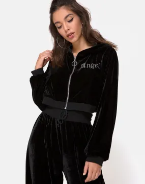 Bomb Hoodie in Black with Angel Diamante Hot Fix