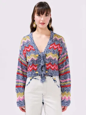 Boucle Cardigan - Zig Zag Navy