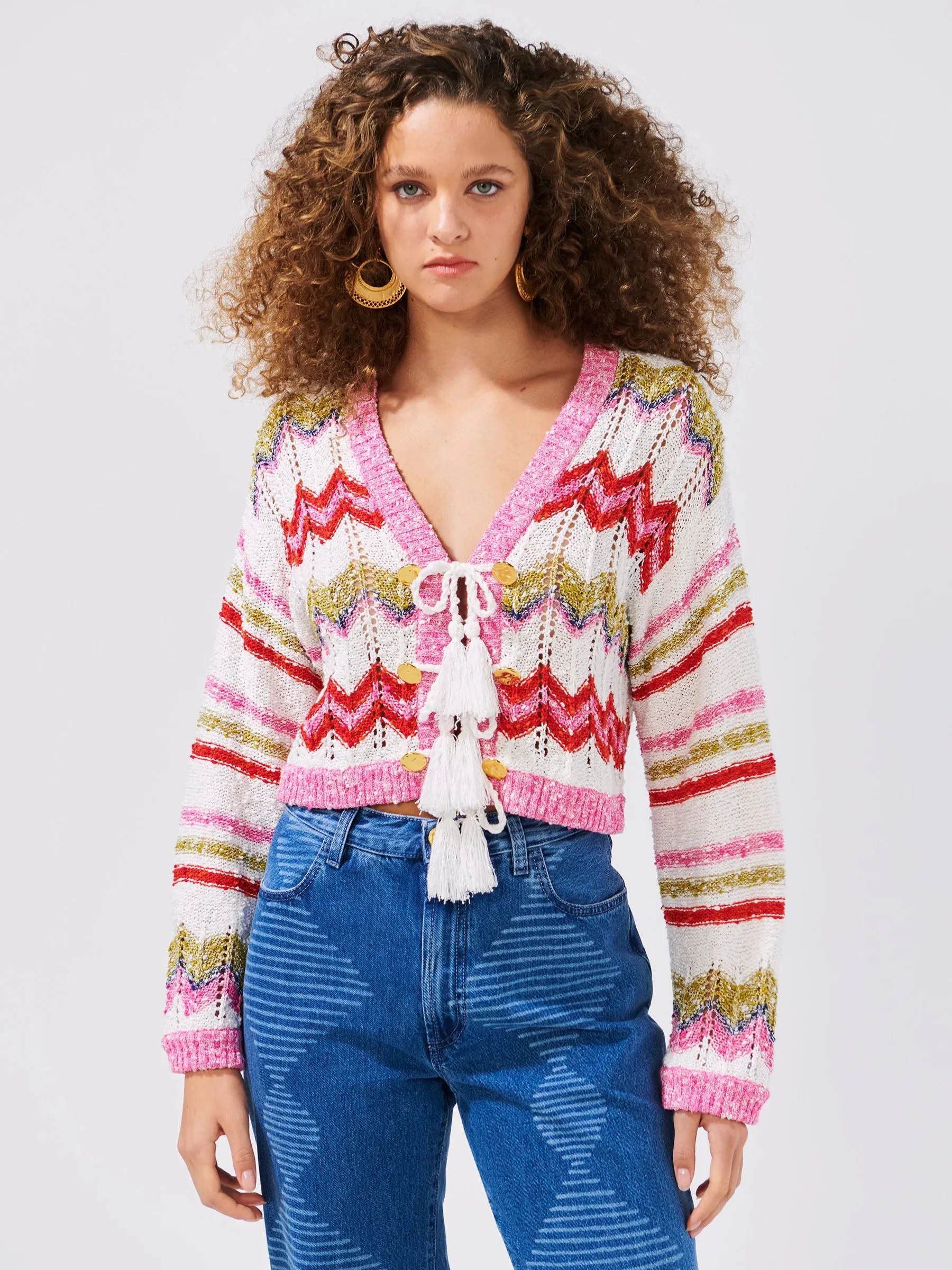 Boucle Cardigan - Zig Zag White