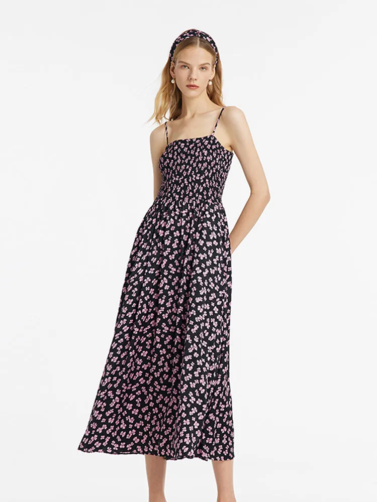 Bowknot Print Spaghetti Strap Maxi Dress And Knitted Cardigan Two-Piece Set With Scrunchie