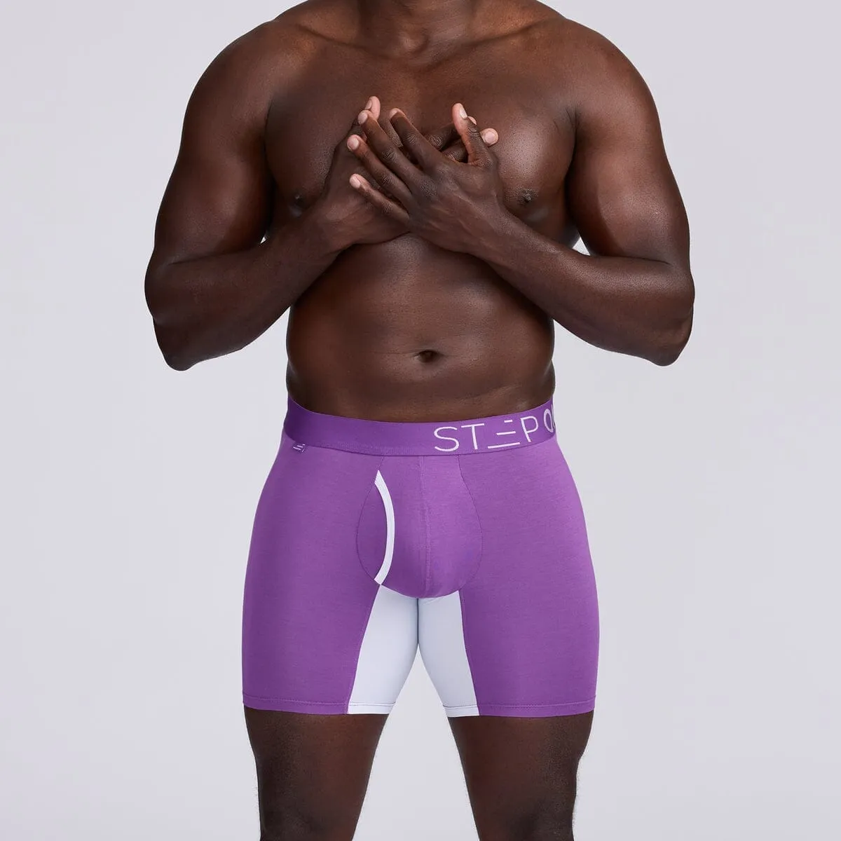 Boxer Brief Fly - Purple & White