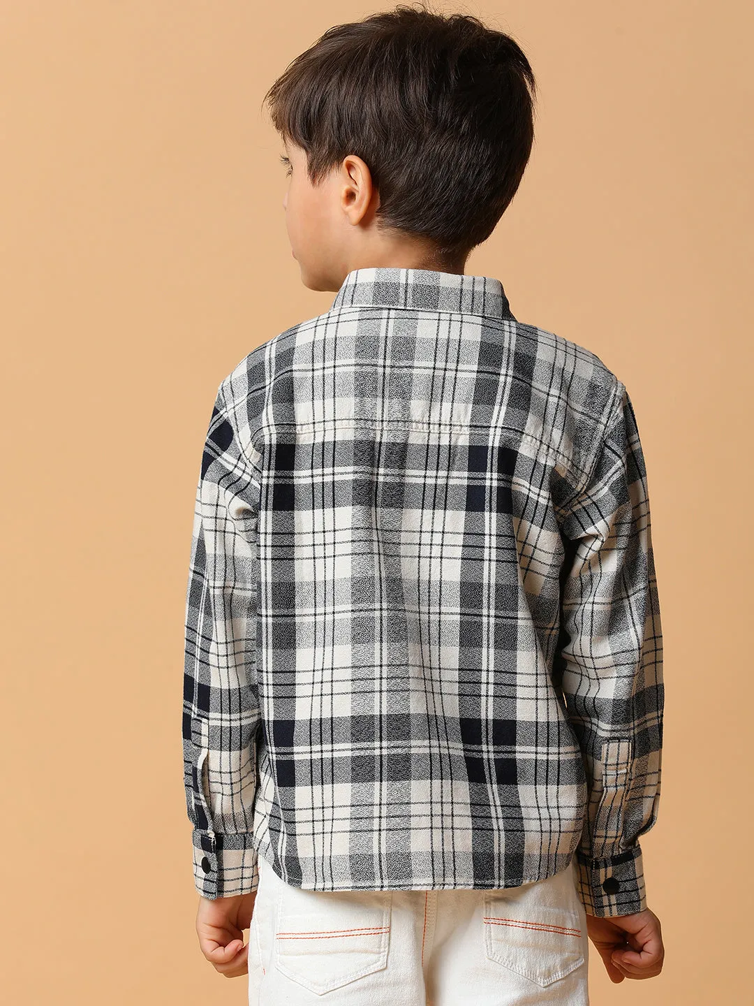 Boys Black & Cream Checkered Shacket