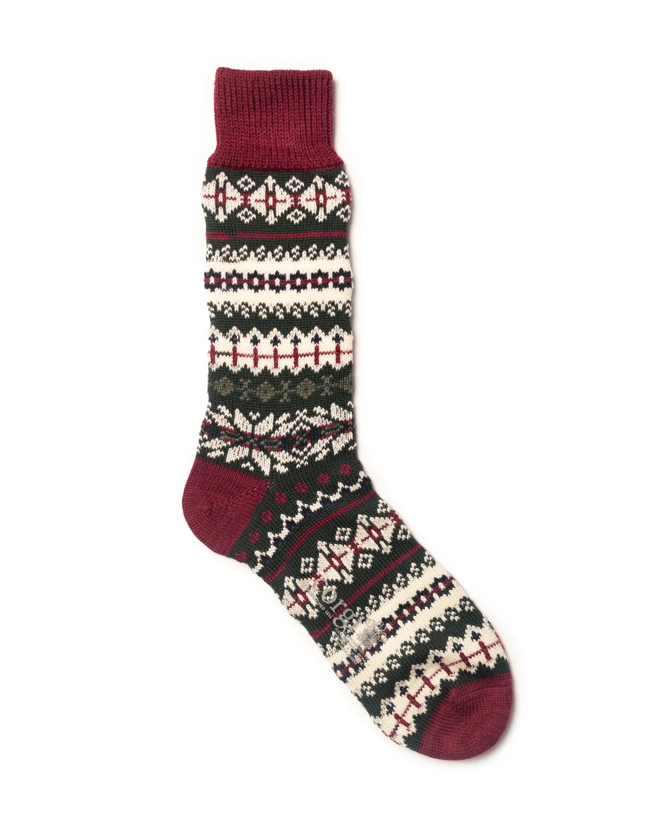 BURGUNDY/GREEN FAIR ISLE SOCKS