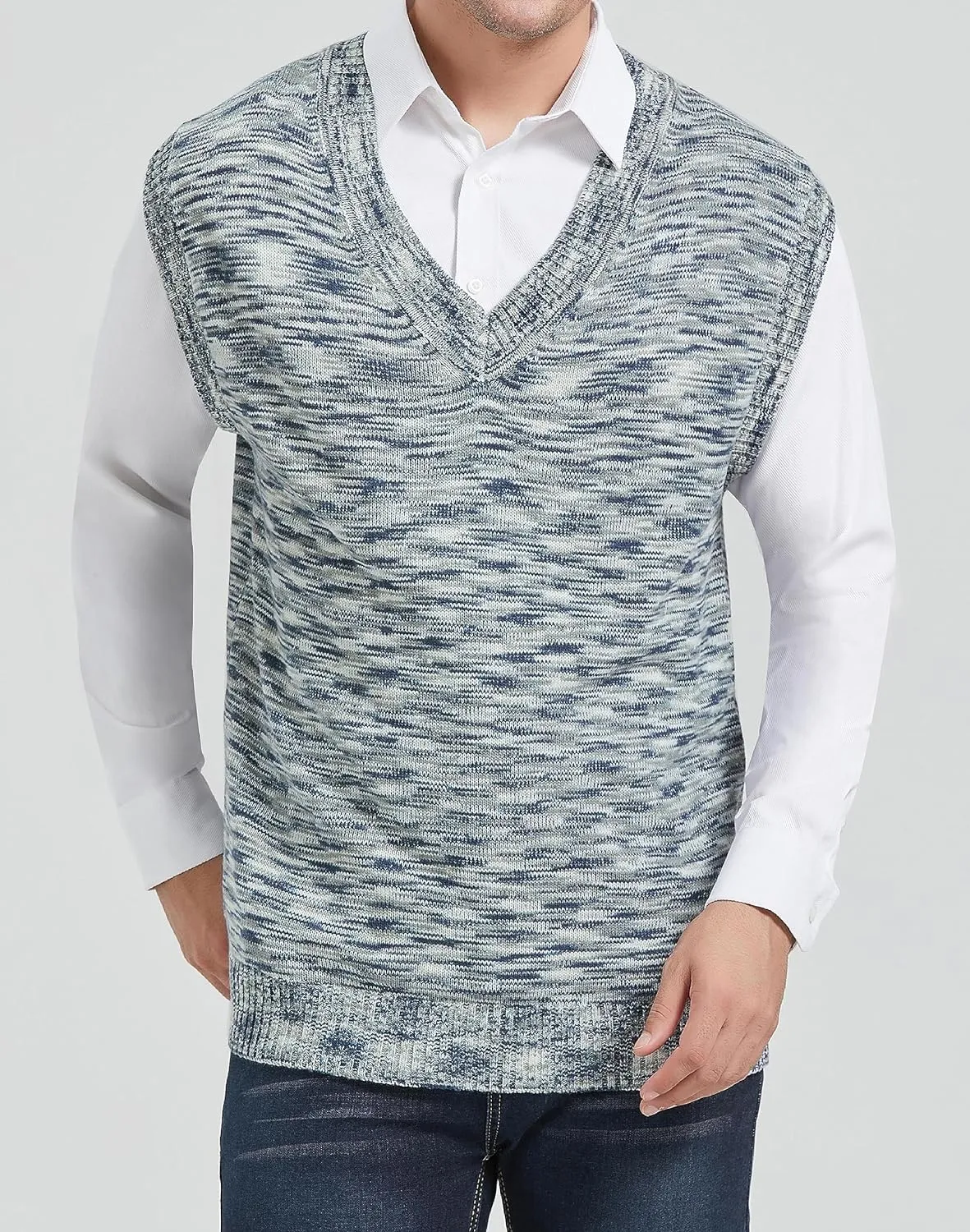 CALSUZ Men's Vest Knitted V Neck Sleeveless Pullover Sweaters