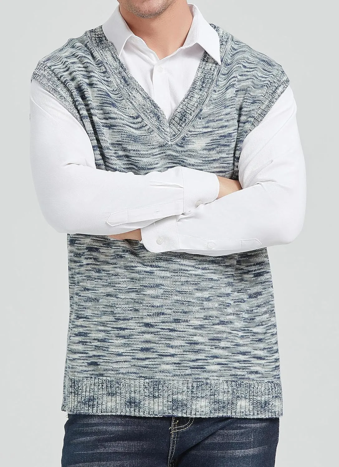 CALSUZ Men's Vest Knitted V Neck Sleeveless Pullover Sweaters