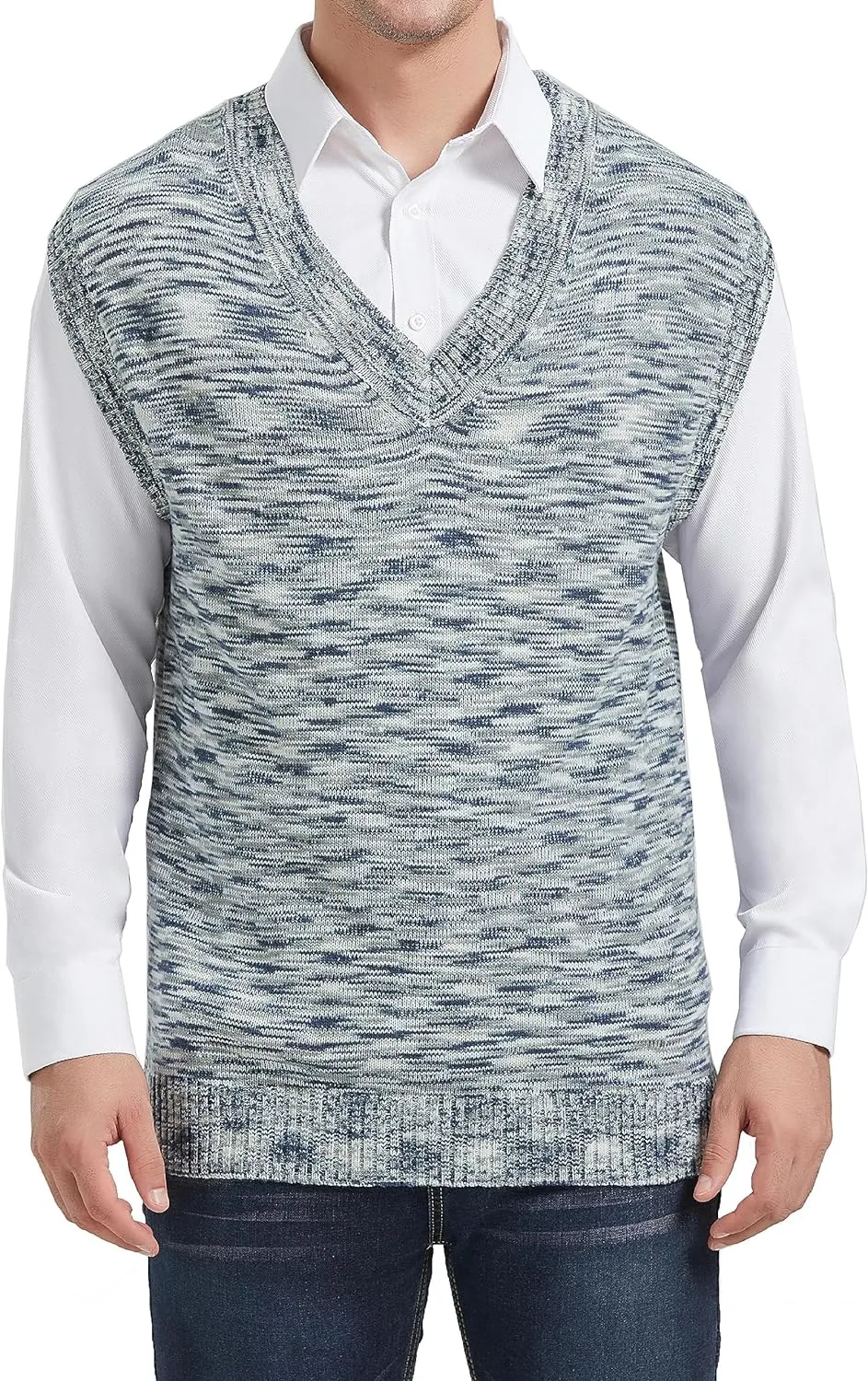 CALSUZ Men's Vest Knitted V Neck Sleeveless Pullover Sweaters