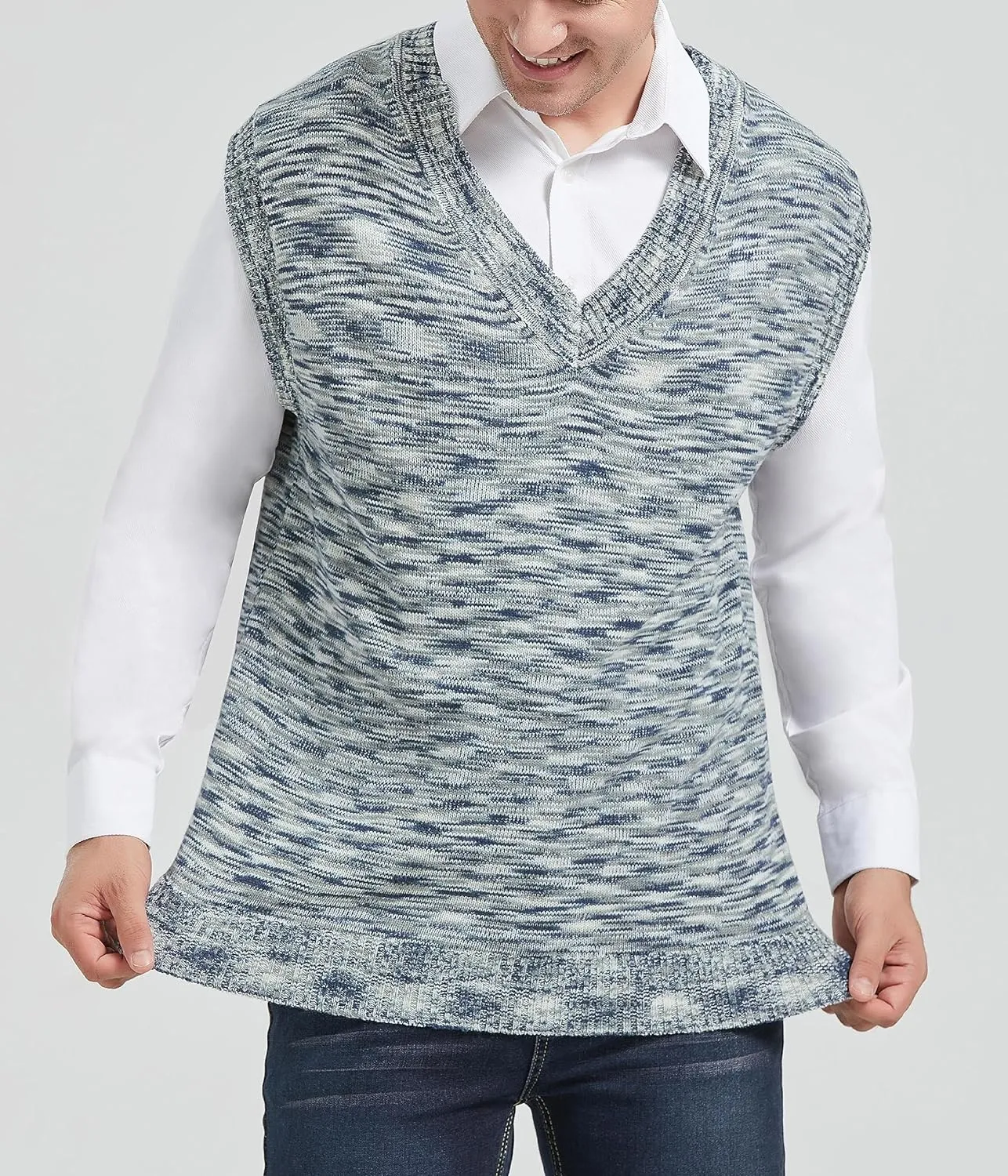 CALSUZ Men's Vest Knitted V Neck Sleeveless Pullover Sweaters