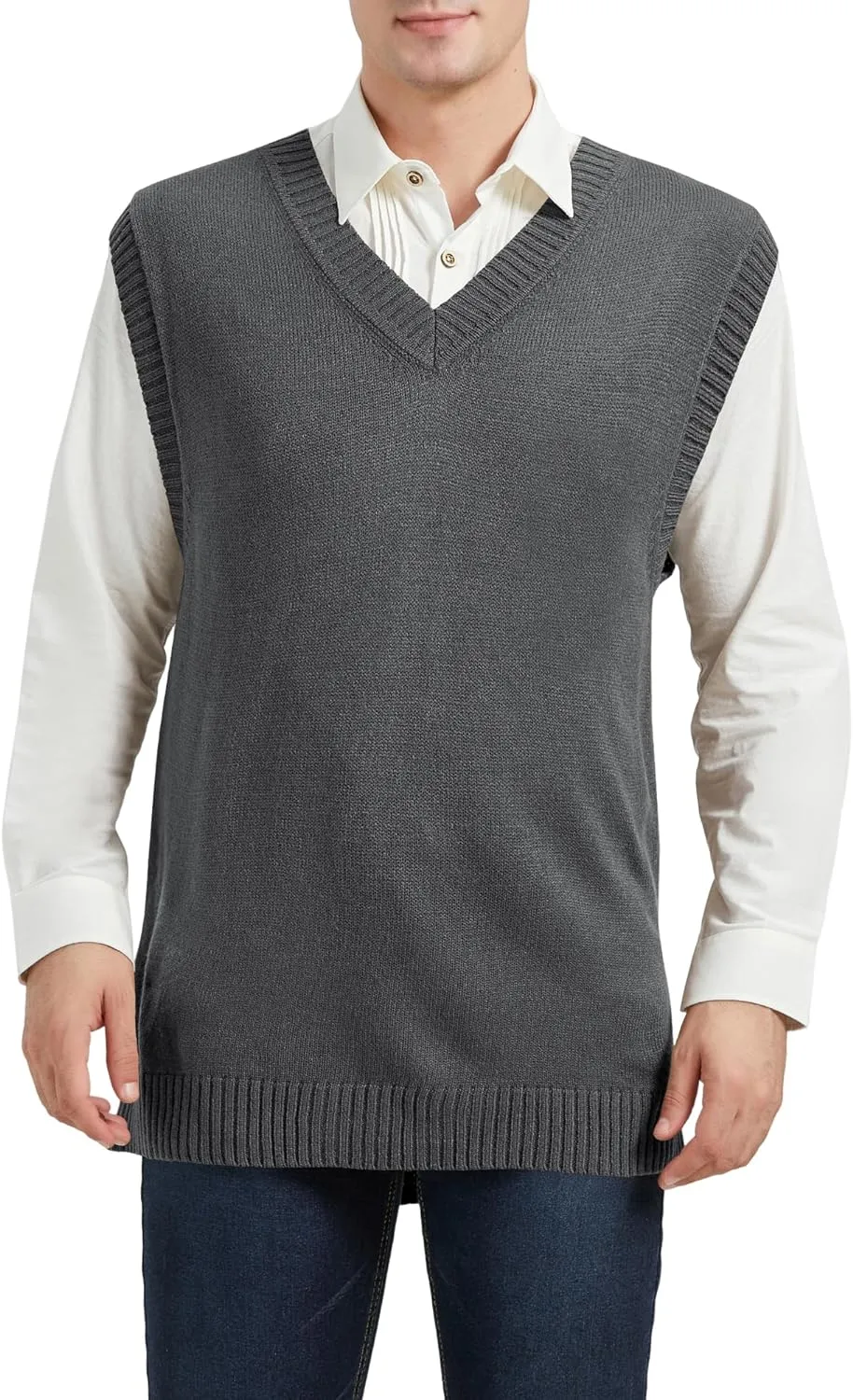 CALSUZ Men's Vest Knitted V Neck Sleeveless Pullover Sweaters