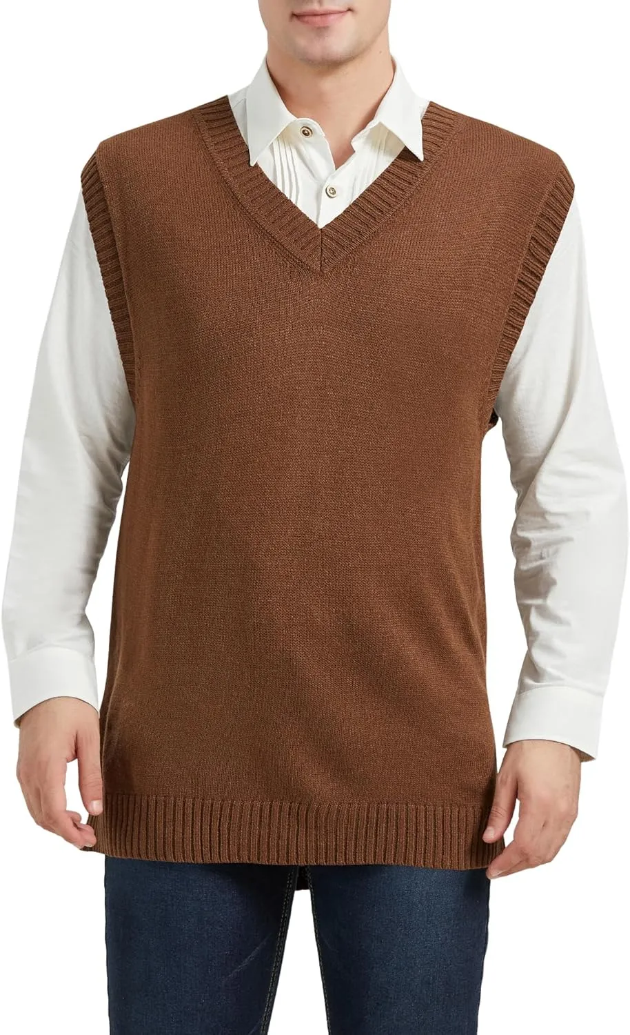 CALSUZ Men's Vest Knitted V Neck Sleeveless Pullover Sweaters