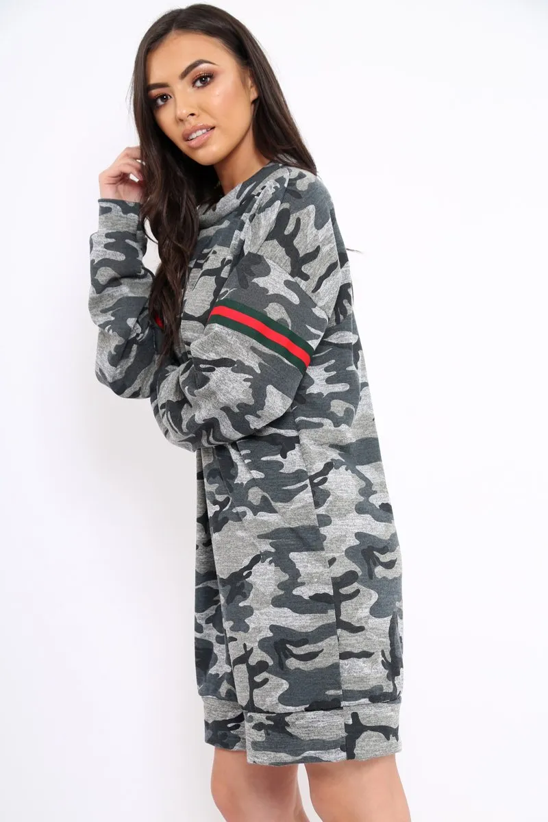 Camo Print Stripe Jumper Dress - Finley