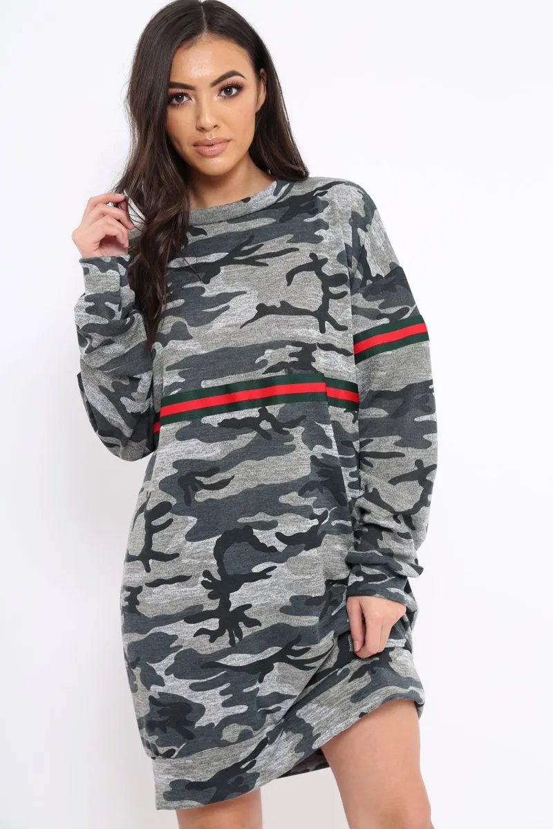 Camo Print Stripe Jumper Dress - Finley