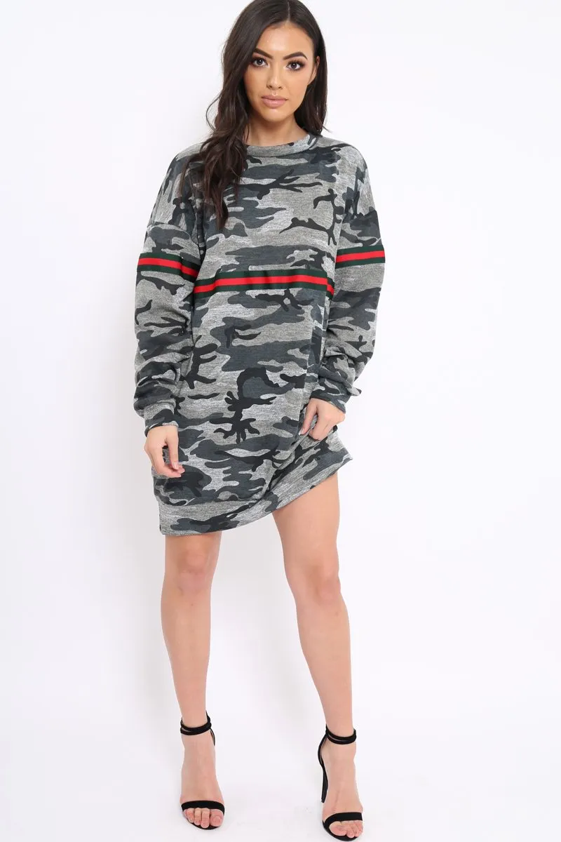 Camo Print Stripe Jumper Dress - Finley