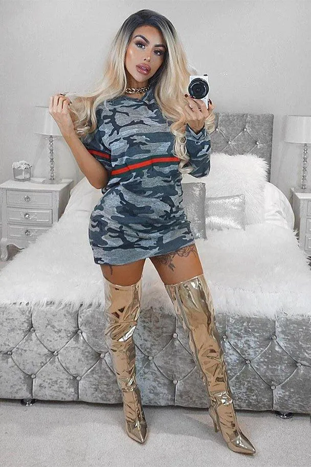 Camo Print Stripe Jumper Dress - Finley