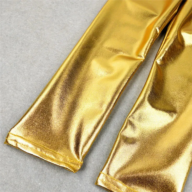 Children Girls Leggings Shiny Gold Silver Long Boys Punk Pants Autumn Spring Kids Pants Leggins