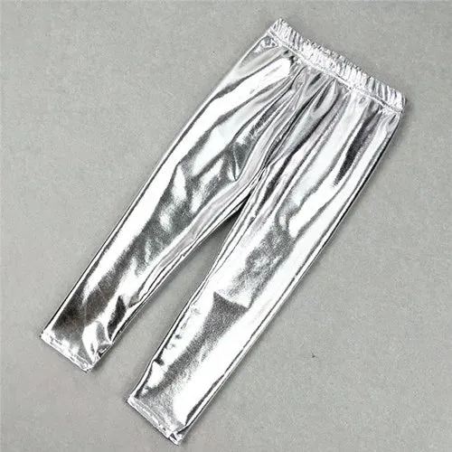 Children Girls Leggings Shiny Gold Silver Long Boys Punk Pants Autumn Spring Kids Pants Leggins