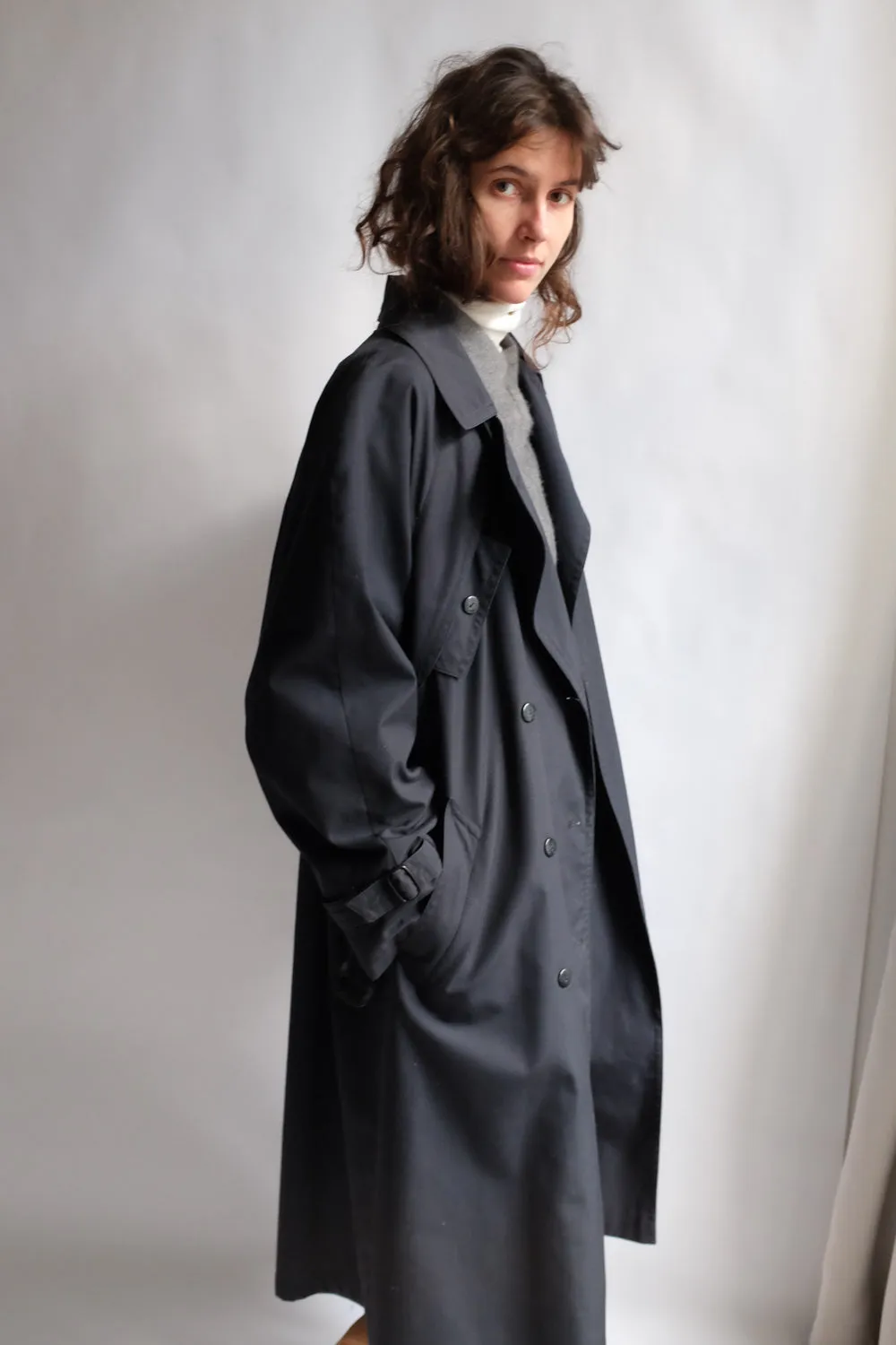 CLASSY BLACK MAXI VINTAGE TRENCH COAT