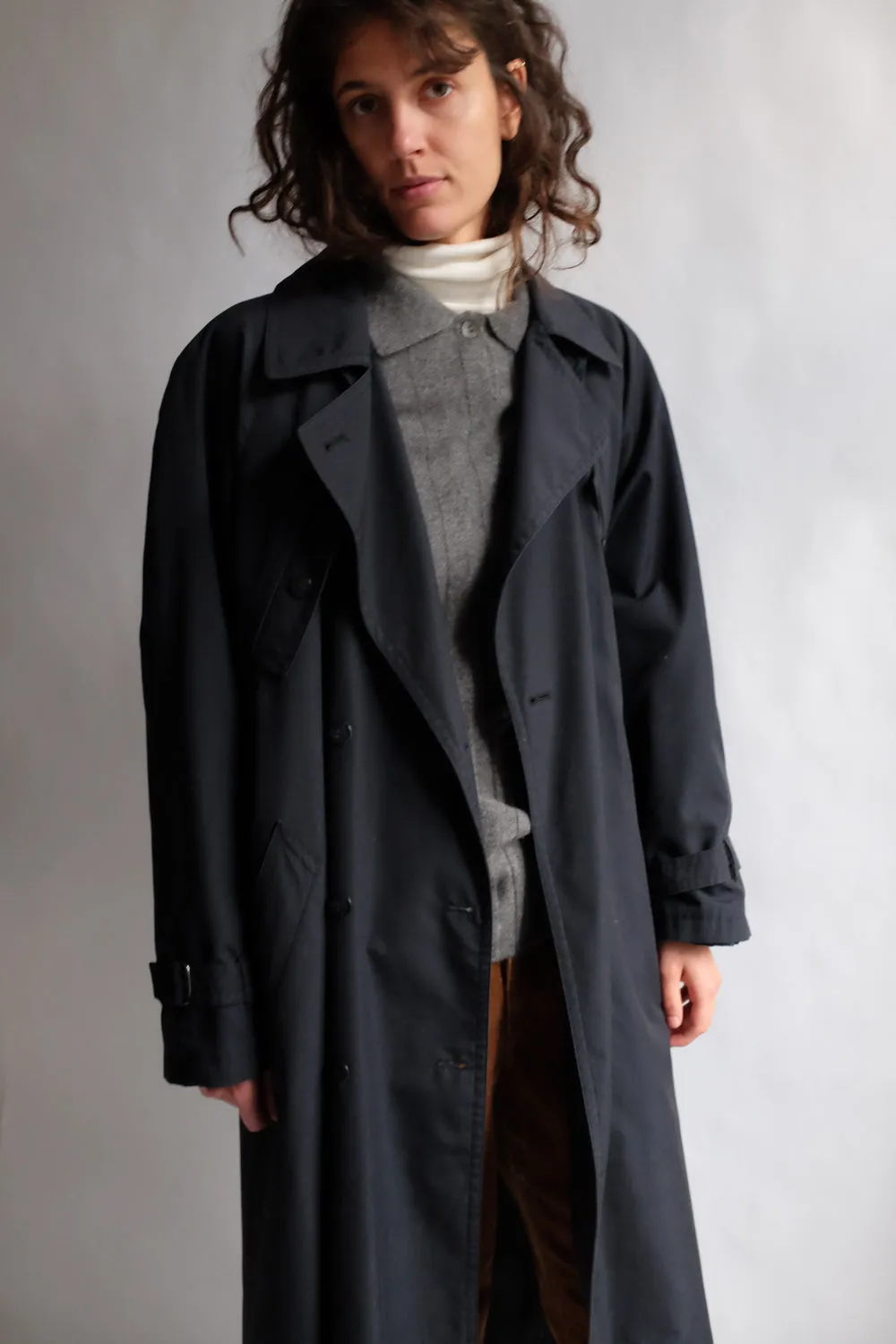 CLASSY BLACK MAXI VINTAGE TRENCH COAT