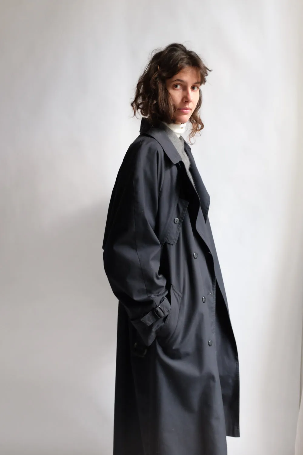 CLASSY BLACK MAXI VINTAGE TRENCH COAT