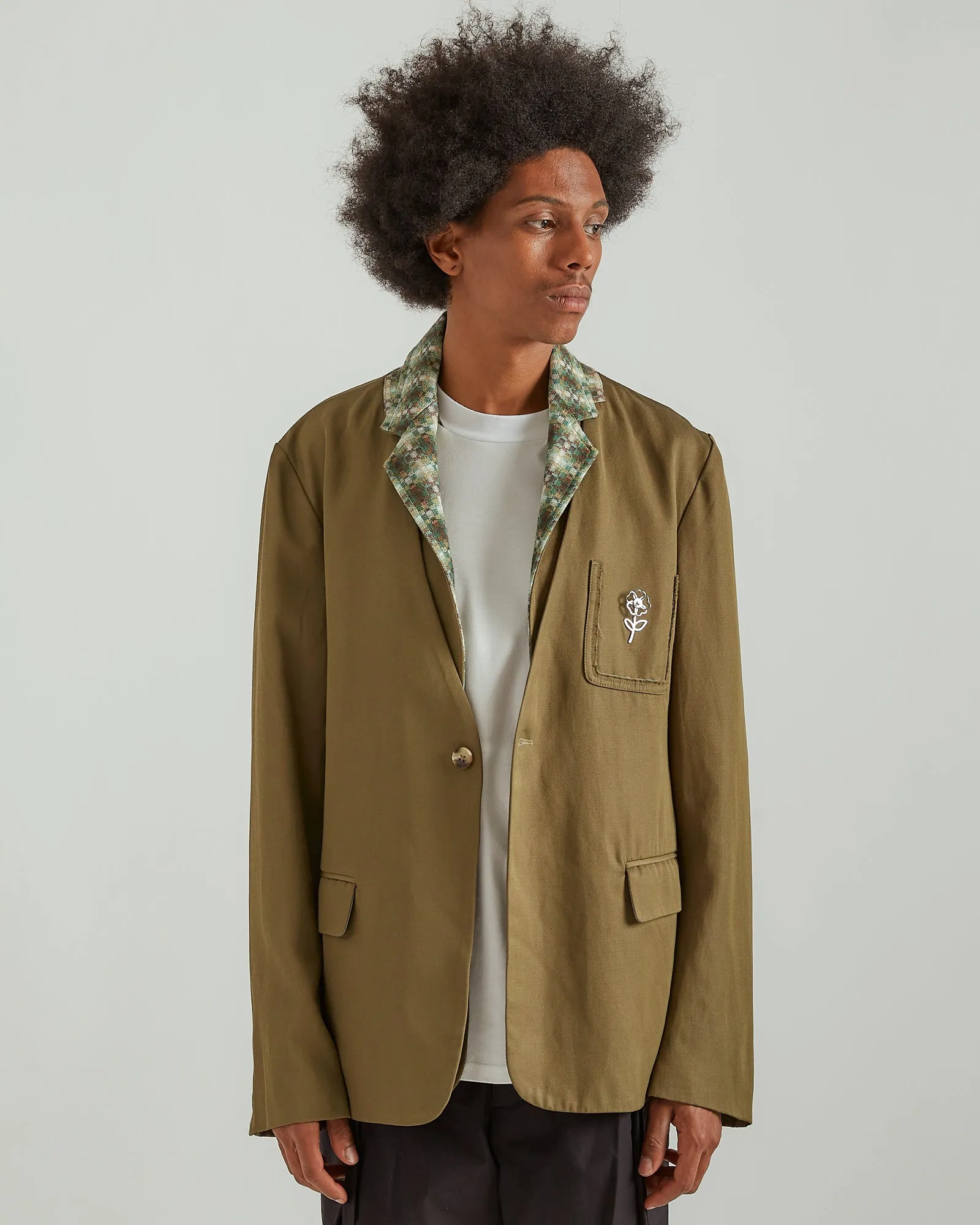 Collarless Blazer With Detachable Scarf in Green