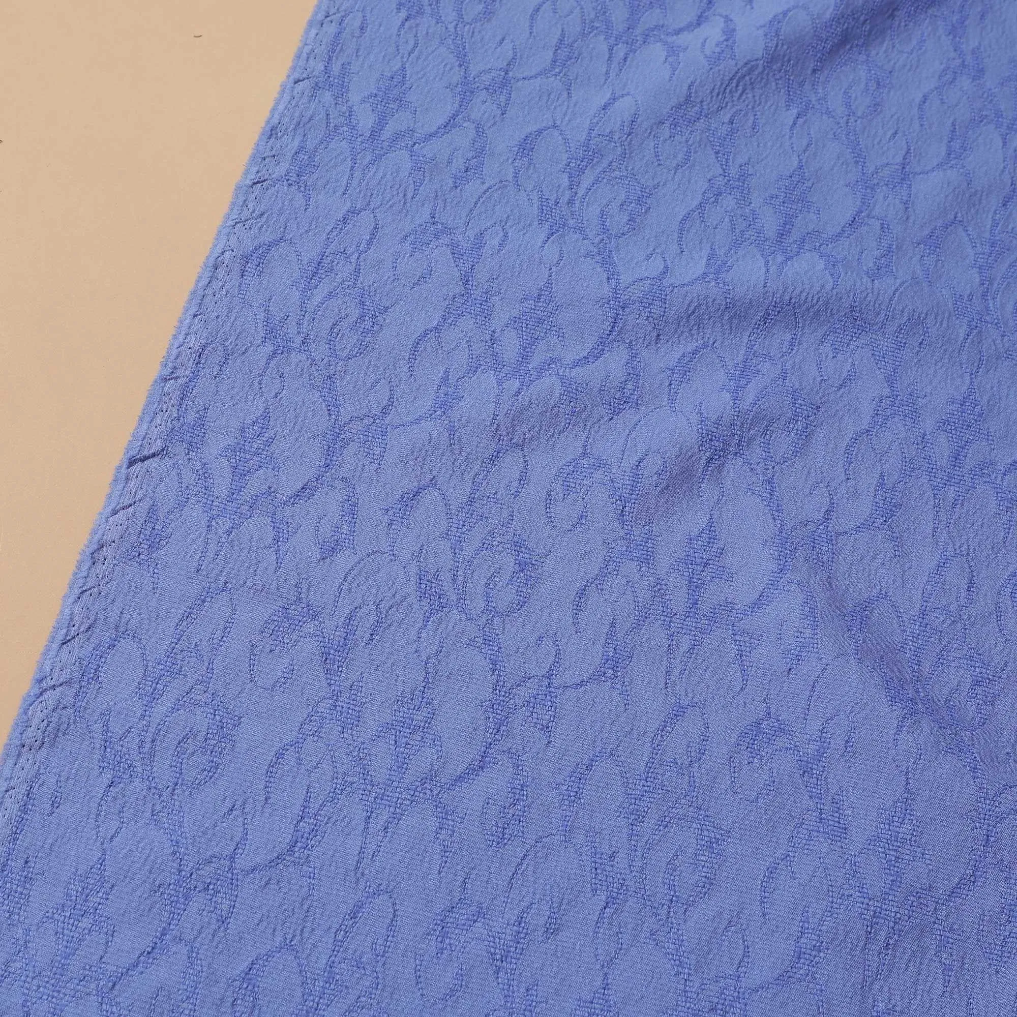 Cornflower blue synthetic brocade fabric with same tone weave in self design-D9259