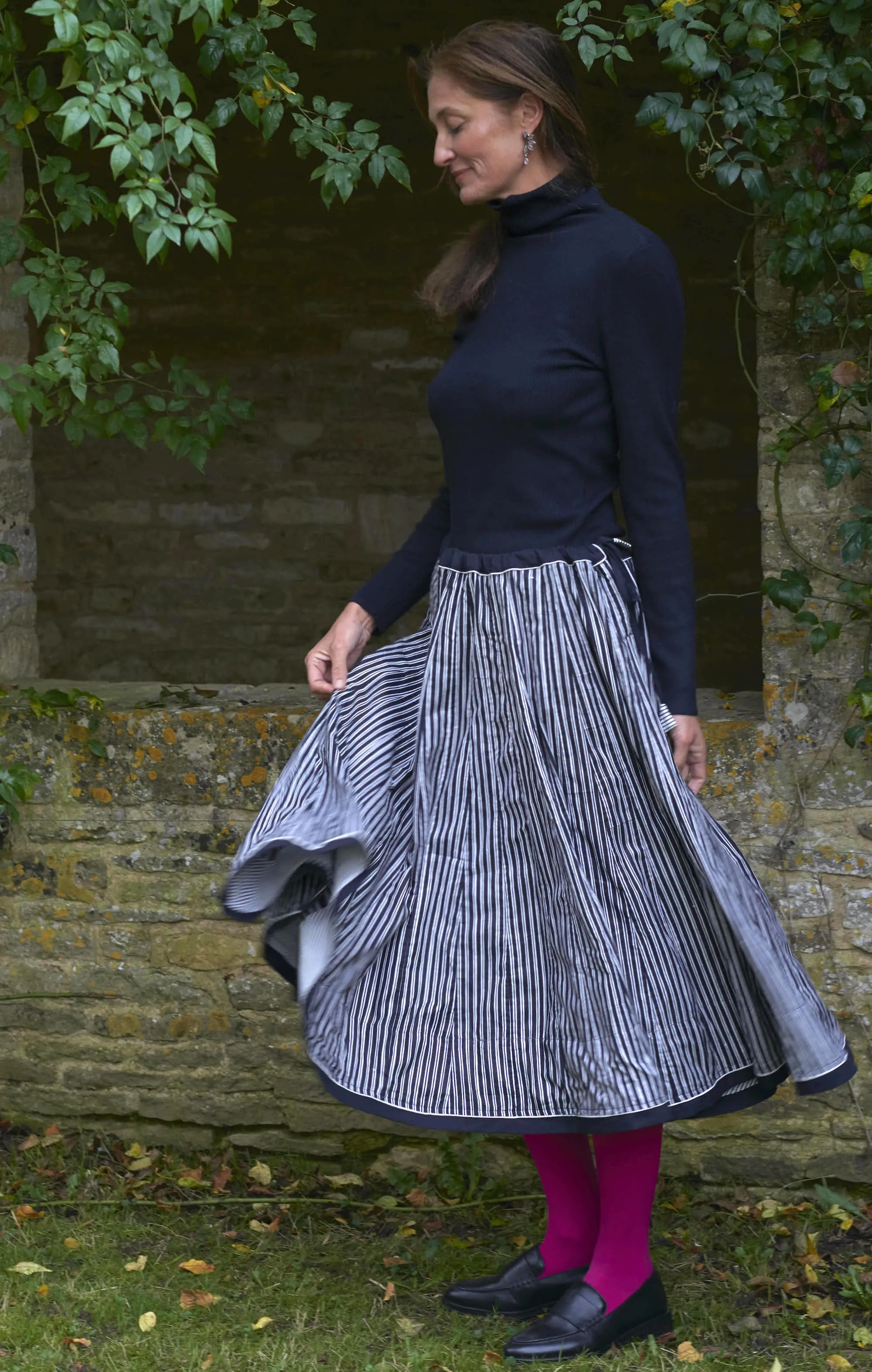 Cotton Striped Skirt / Black Stripe