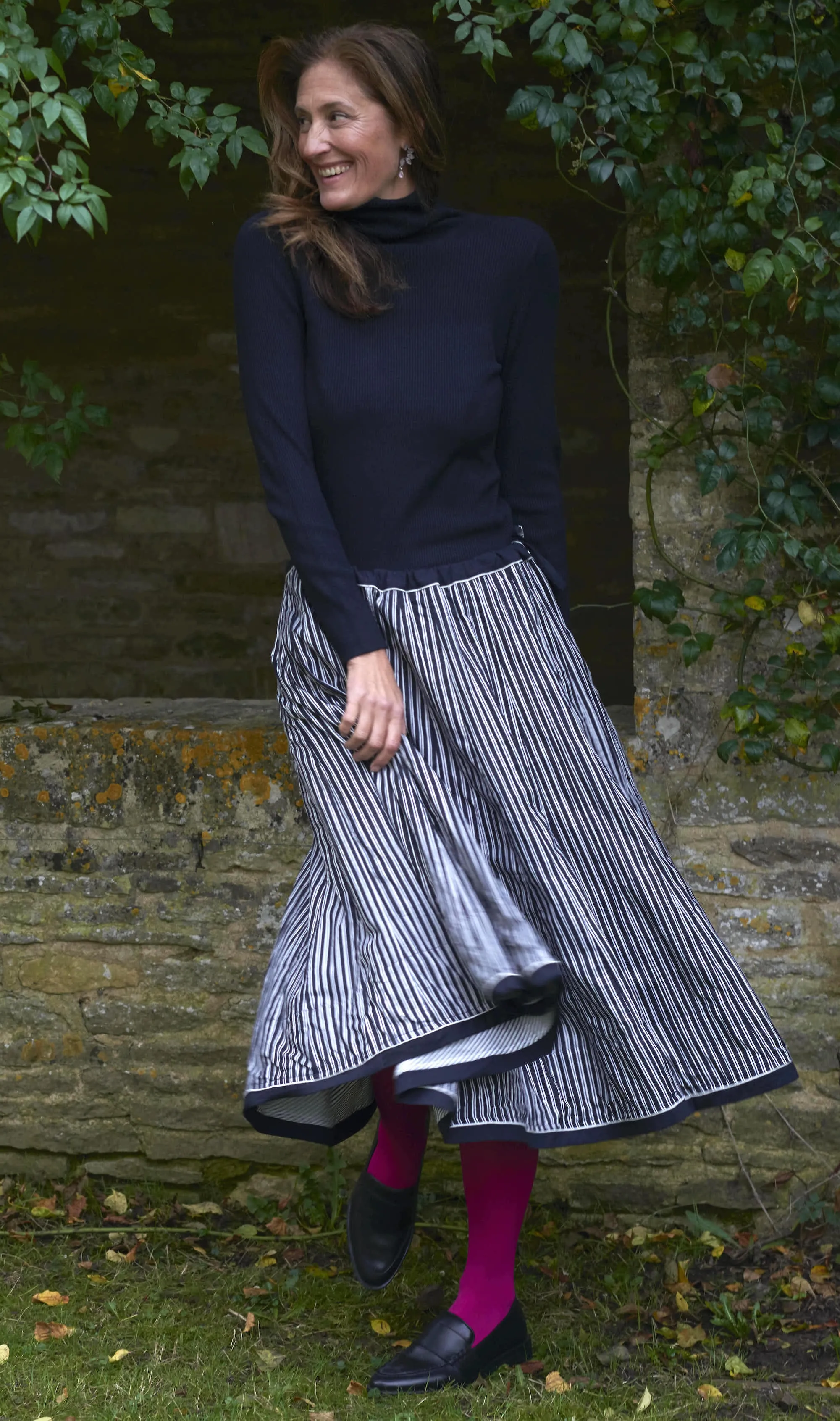 Cotton Striped Skirt / Black Stripe