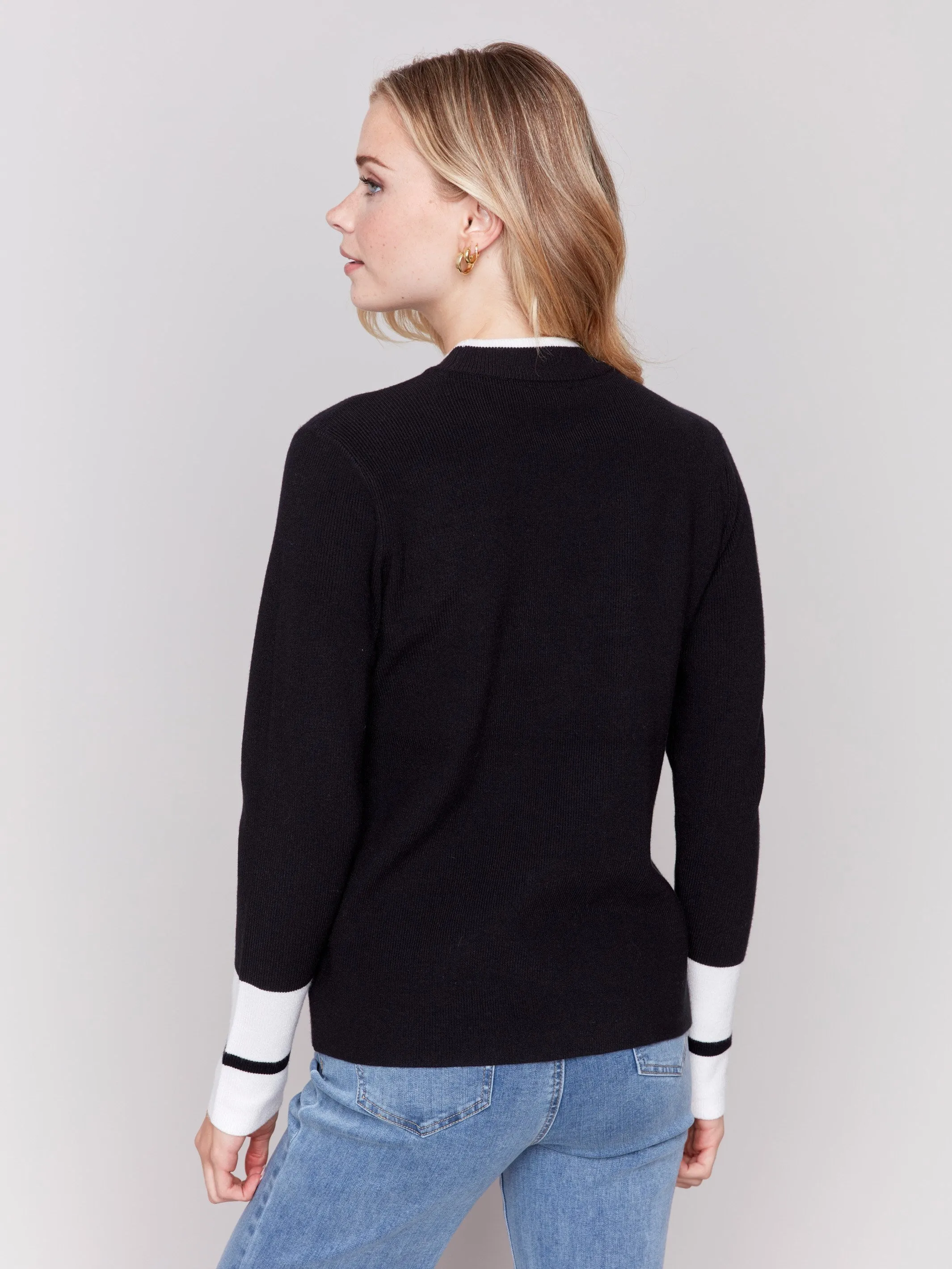 Crew Neck Sweater with Side Slit - Black