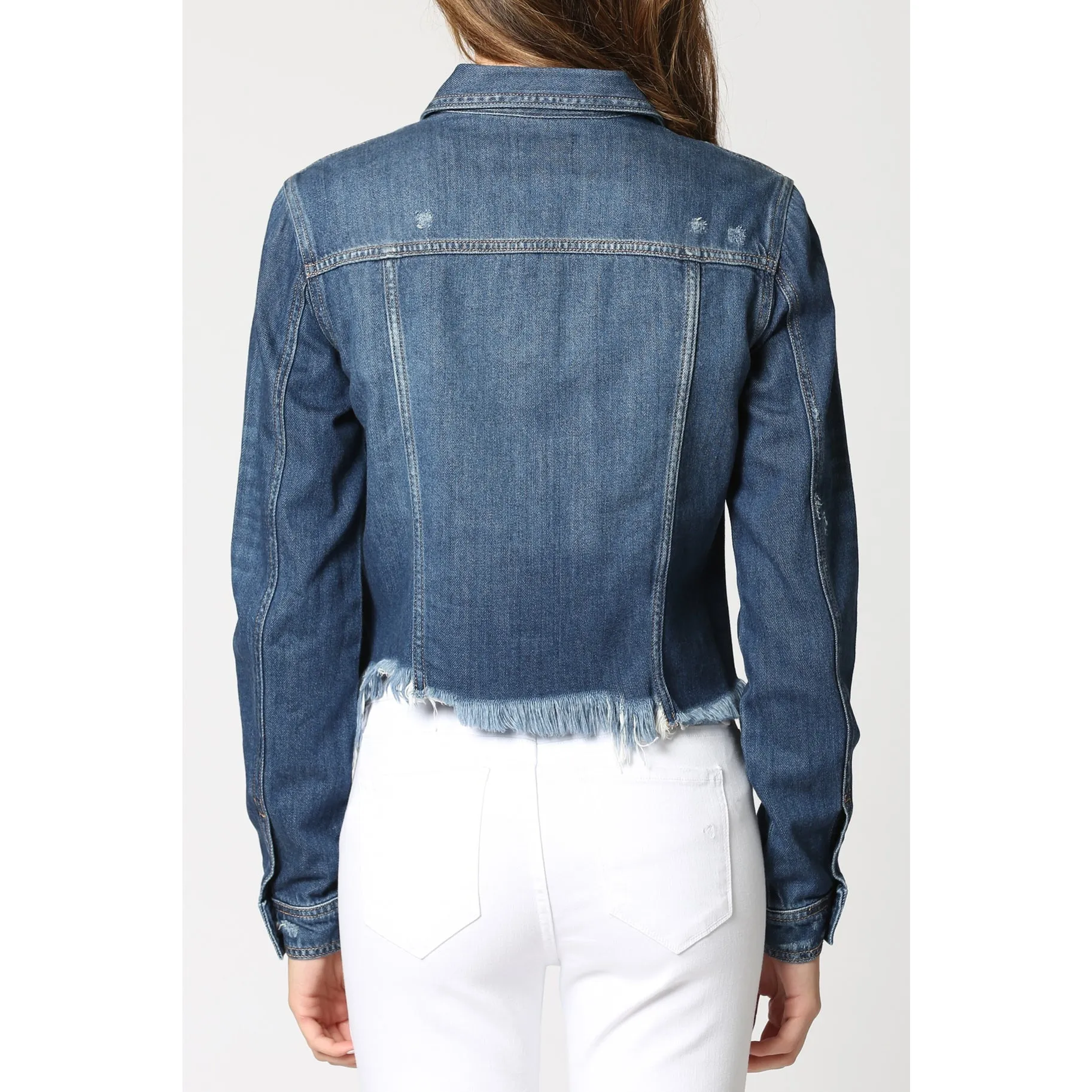 Cropped Fitted Jacket with Fray Hem